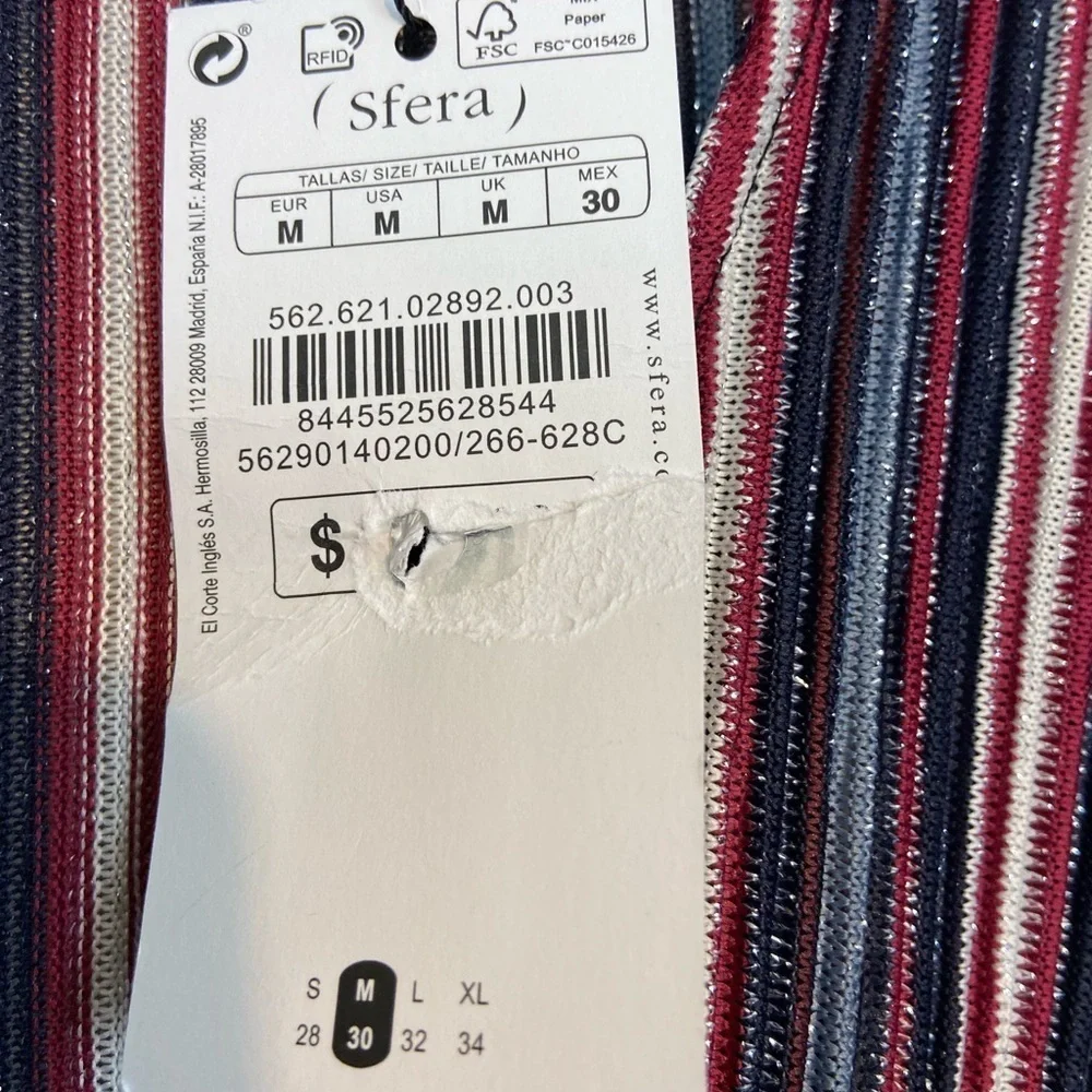 NWT Sfera Striped Metallic Midi Side Tassel Dress